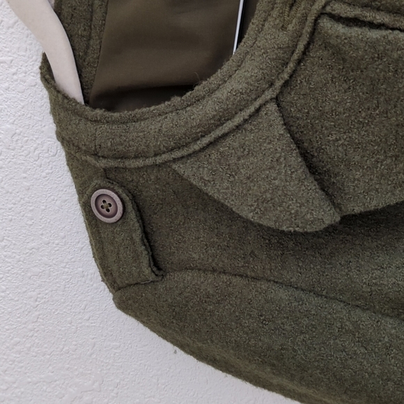 Chico's Military Army Green Ruffled Front Wool Blend Lined Jacket Blazer y2k - Picture 5 of 13